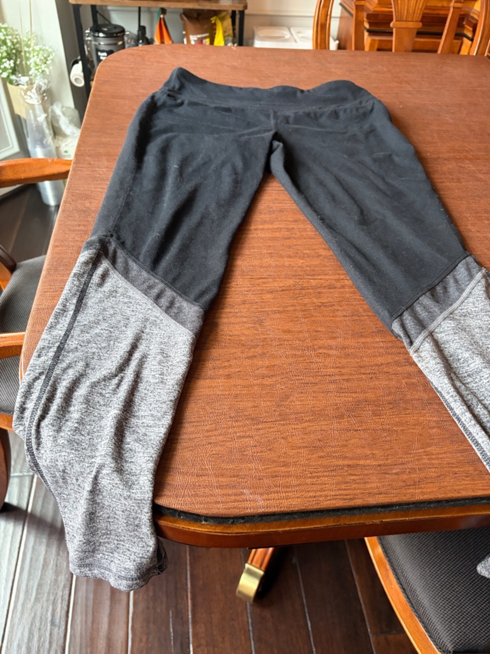 Two-Tone Black and Gray Active Leggings with matching grey hoodie.